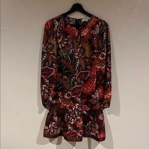LOFT Long Sleeve Dress - Red and Brown Floral